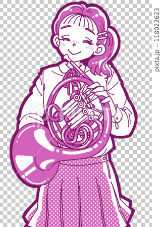 一個微笑的女孩拿著喇叭的插圖 118022623