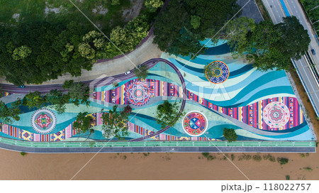 Beautiful public park nearly Mae Kok river in the downtown og Chiang Rai province, Thailand. 118022757