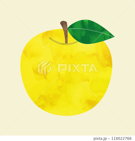 葉っぱ付きの黄色いリンゴ (水彩風ベクター) 葉っぱ付きの黄色いリンゴ (水彩風ベクター) 118022766