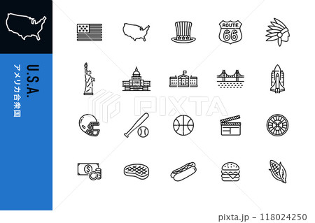 アメリカ合衆国のシンプルな線画アイコン アメリカ合衆国のシンプルな線画アイコン 118024250