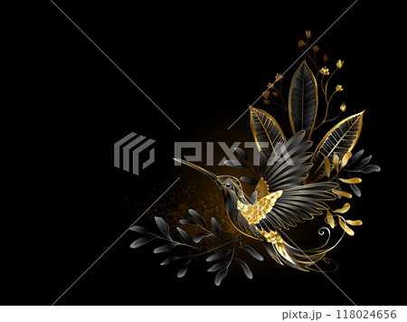 Flying jewel black hummingbird 118024656