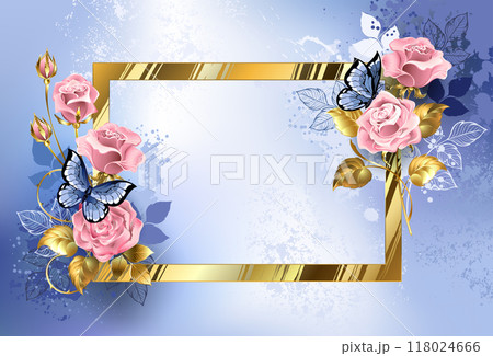 Pink rose and butterfly banner 118024666