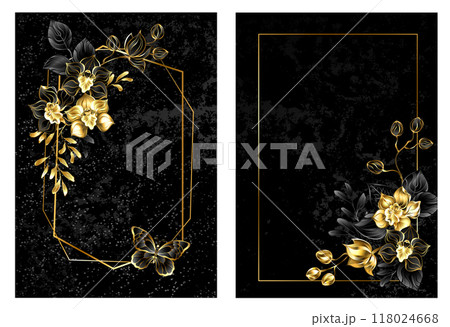 Floral cover with black orchids Floral cover with black orchids 118024668
