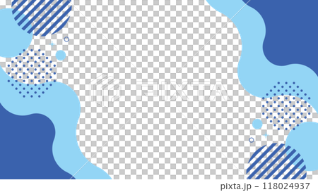 Geometric shapes, waves, polka dots, frame, blue and light blue 118024937