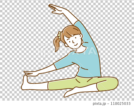 Young woman sitting and stretching Young woman sitting and stretching 118025033