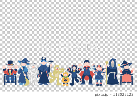 穿著萬聖節服裝的水平多代人的平面插圖（套） 118025122