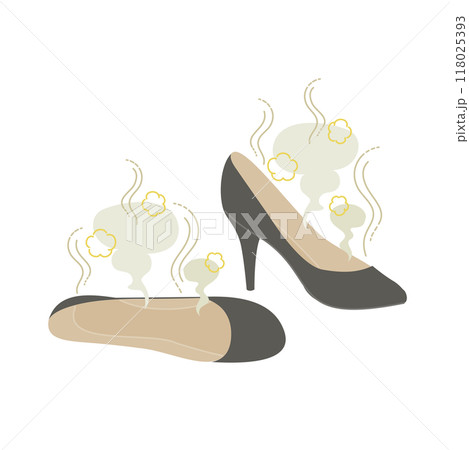 水虫の原因：ビジネスでハイヒールを1日中履いて靴の中が湿気でムレてニオイがするイメージ 118025393