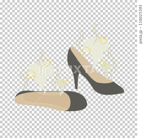 水虫の原因：ビジネスでハイヒールを1日中履いて靴の中が湿気でムレてニオイがするイメージ 118025393