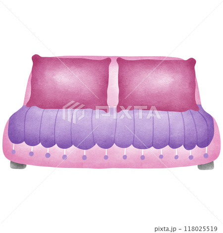 Pink sofa with purple pillows  118025519
