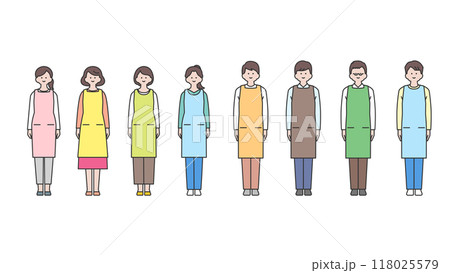 エプロンを着用した男女　バリエーション　セット 118025579