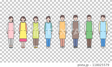 エプロンを着用した男女　バリエーション　セット 118025579