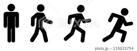 立つ、歩く、ランニング、速く走る人物のシンプルなアイコンセット 118025754