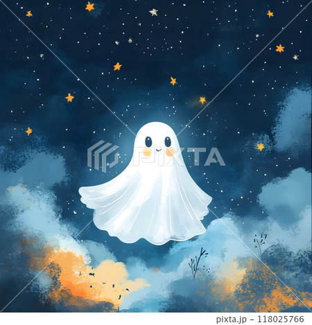 A ghost against a starry night sky, Halloween A ghost against a starry night sky, Halloween 118025766