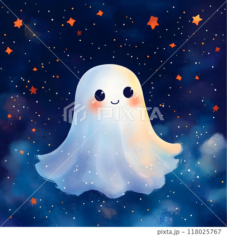 A ghost against a starry night sky, Halloween A ghost against a starry night sky, Halloween 118025767
