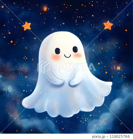 A ghost against a starry night sky, Halloween A ghost against a starry night sky, Halloween 118025768