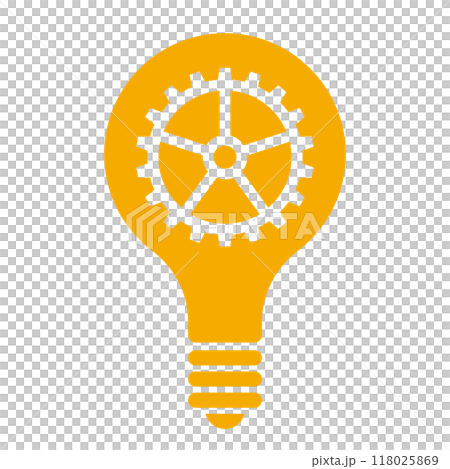 Icon with a gear inside a light bulb Yellow Silhouette 118025869