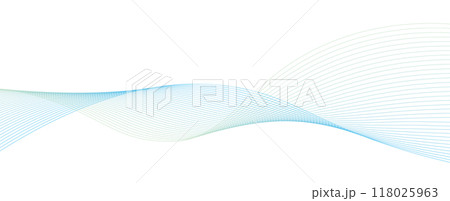 抽象的な形　波　ウェーブ　水色と黄緑のグラデーション　イラスト	 118025963