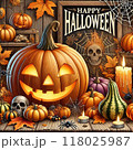 黒背景にカラフルポップなハロウィンの背景素材 118025987