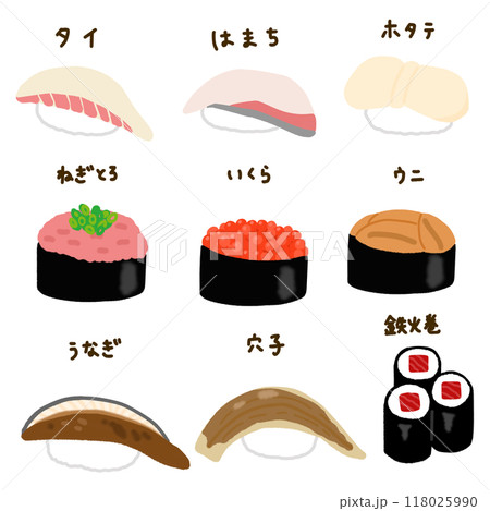 いろいろな寿司のイラスト いろいろな寿司のイラスト 118025990