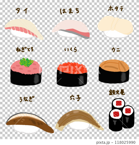 いろいろな寿司のイラスト いろいろな寿司のイラスト 118025990
