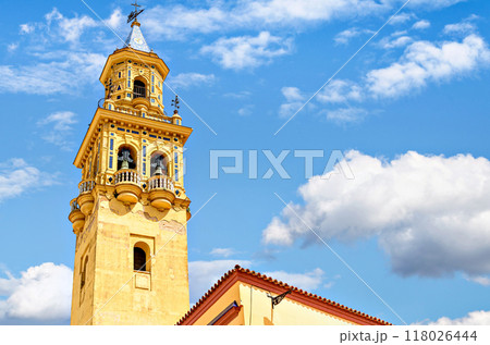 Tower, bell tower of the church of Santiago de Alcala de Guadaira, located in the Plaza del Derribo. Seville Tower, bell tower of the church of Santiago de Alcala de Guadaira, located in the Plaza del Derribo. Seville 118026444