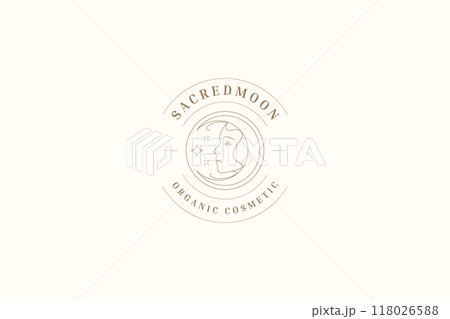 Mystic woman witch portrait with crescent and stars line art logo design template vector Mystic woman witch portrait with crescent and stars line art logo design template vector 118026588