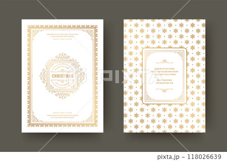 Christmas greeting card vintage design, ornate decorations with winter holidays wish, floral ornament and flourish frame Christmas greeting card vintage design, ornate decorations with winter holidays wish, floral ornament and flourish frame 118026639