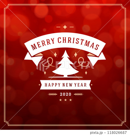 Merry christmas and happy new year text greeting card vintage typographic design, ornate decoration with tree symbol Merry christmas and happy new year text greeting card vintage typographic design, ornate decoration with tree symbol 118026687