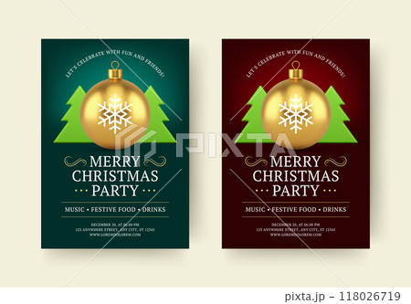 Merry Christmas festival party flyer invitation design template set realistic vector illustration 118026719