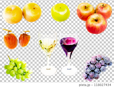 秋天的味道插畫素材集（水果和酒） 118027434