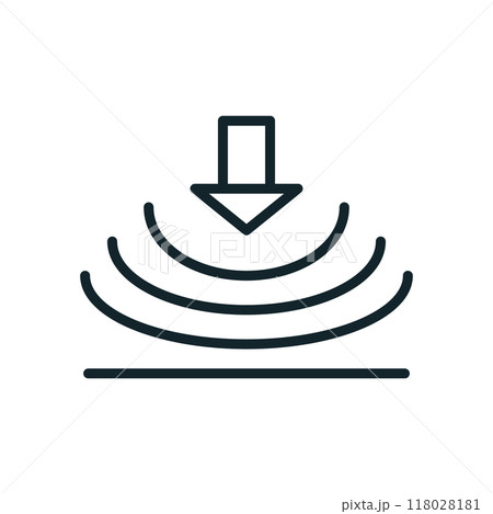 Arrow pointing down creating impact waves Arrow pointing down creating impact waves 118028181