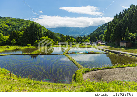 日本 長野県北安曇郡白馬村にある青鬼の棚田 日本 長野県北安曇郡白馬村にある青鬼の棚田 118028863
