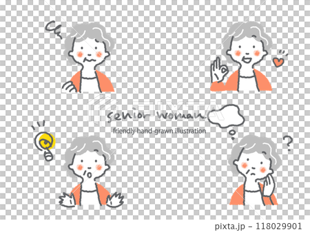 Senior woman facial expression set Simple and stylish character illustration 118029901