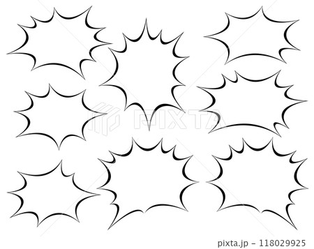 爆発吹き出しバリエーションセット（黒線白塗り） 118029925