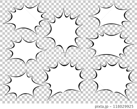 爆発吹き出しバリエーションセット（黒線白塗り） 118029925