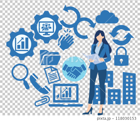 Illustration of a businesswoman thinking about business strategies 118030153
