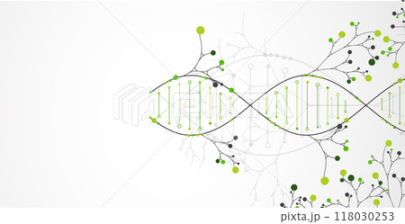 Scientific medical background with abstract image of dna molecule and tree branches. Hand drawn vector illustration. 118030253