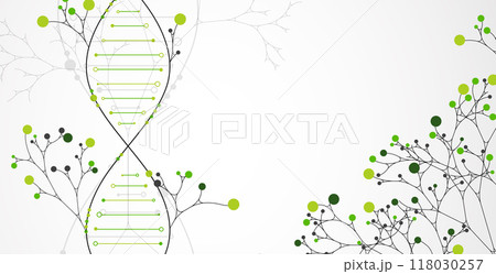 Scientific medical background with abstract image of dna molecule and tree branches. Hand drawn vector illustration. 118030257