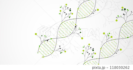 Scientific medical background with abstract image of dna molecule and tree branches. Hand drawn vector illustration. 118030262
