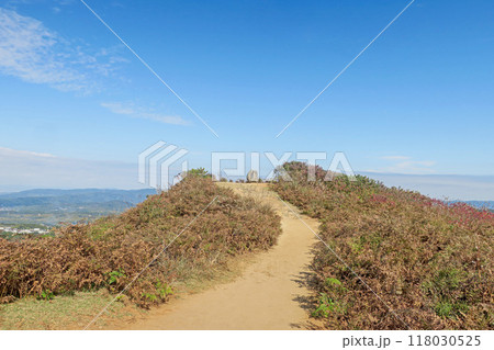 奈良・秋の若草山 鶯塚古墳(遠景) 奈良・秋の若草山 鶯塚古墳(遠景) 118030525