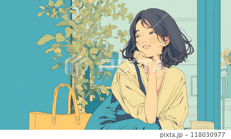 ショッピングをする若い女性のイラスト 118030977