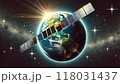 宇宙から見た地球と人工衛星 118031437