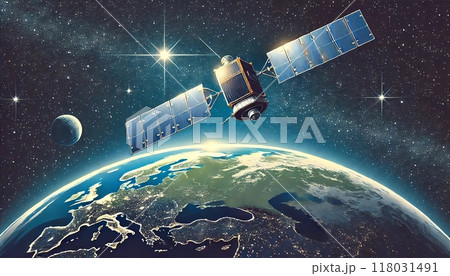 宇宙と地球と人工衛星 118031491