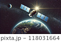 宇宙から見た地球と人工衛星 118031664