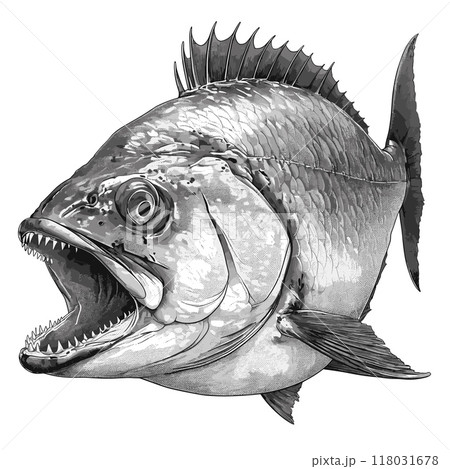 piranha. predatory fish, drawing linocut animal reservoir river predator dangerous jaw teeth vector illustration piranha. predatory fish, drawing linocut animal reservoir river predator dangerous jaw teeth vector illustration 118031678
