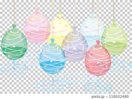 Water balloons_pastel colors_water filled_8 colored water balloons and water drops_ripples 118032490