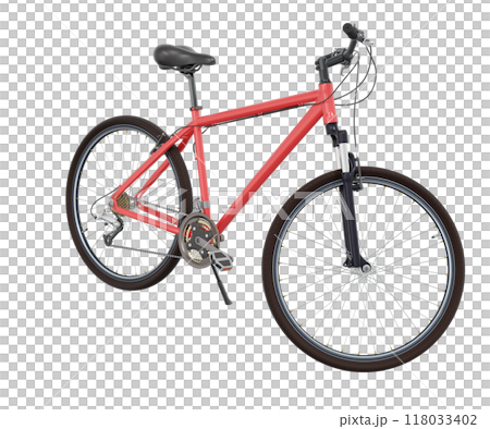 Red bicycle standing on kickstand, front side view isolated on white background 118033402