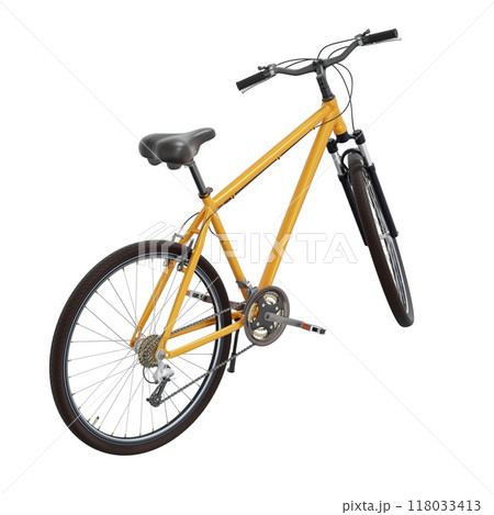 Orange bicycle standing on kickstand, side back view isolated on white background, 3D illustration 118033413
