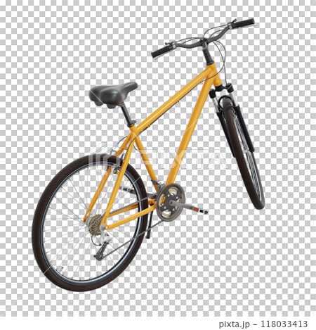 Orange bicycle standing on kickstand, side back view isolated on white background, 3D illustration 118033413