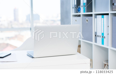 Modern laptop on white table 118033425